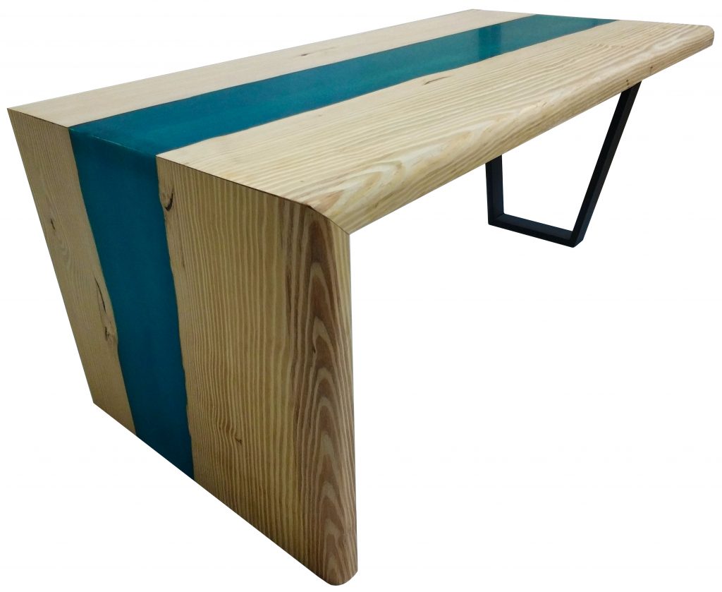 Mesa rio epoxi en cascada madera de pino y resina epoxi verde